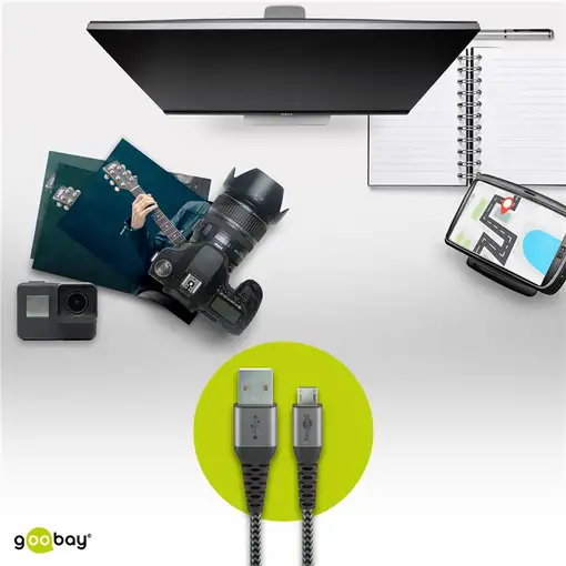 Goobay 49282 cable USB USB 2.0 1 m Micro-USB B USB A Negro, Gris