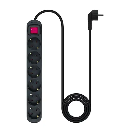 Nanocable Regleta de enchufes de 6 tomas con interruptor, 1.4 metros Negra