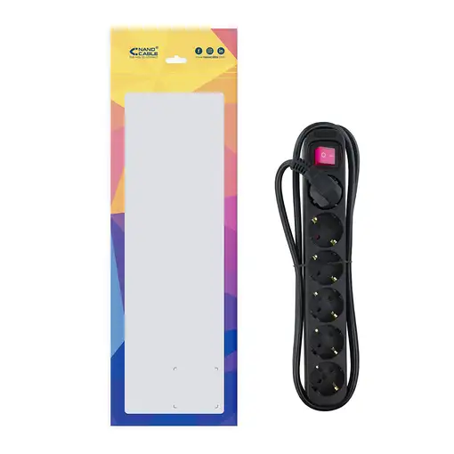 Nanocable Regleta de enchufes de 6 tomas con interruptor, 1.4 metros Negra