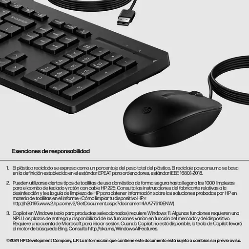 HP Combo de teclado y ratón con cable 225