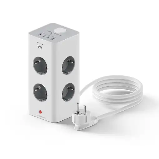 Ewent EW3864 base múltiple 2 m 8 salidas AC Interior Gris, Blanco
