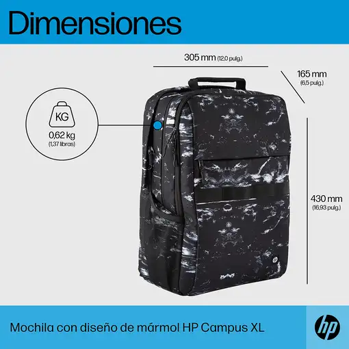 HP Mochila Campus XL con patrón de mármol