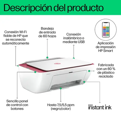 HP DeskJet 2823e Inalámbrico All-in-One Color Impresora, Fotocopiadora, escáner
