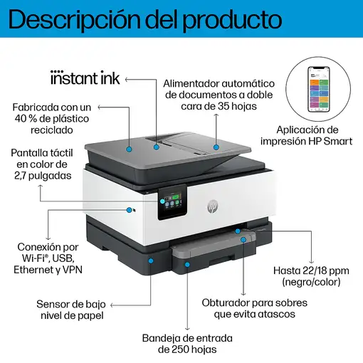 HP OfficeJet Pro 9120e Inalámbrico All-in-One Color Impresora, Servicio Instant In