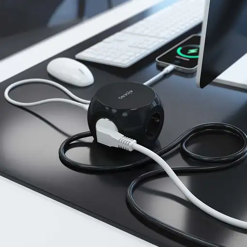 AISENS Regleta de Enchufes Sobremesa Multifuncion con 3 Tomas + 2xUSB-C, 2xUSB-A,