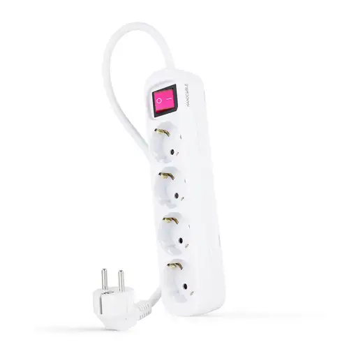 Nanocable Regleta de enchufes de 4 tomas con interruptor, 1.4 metros Blanca