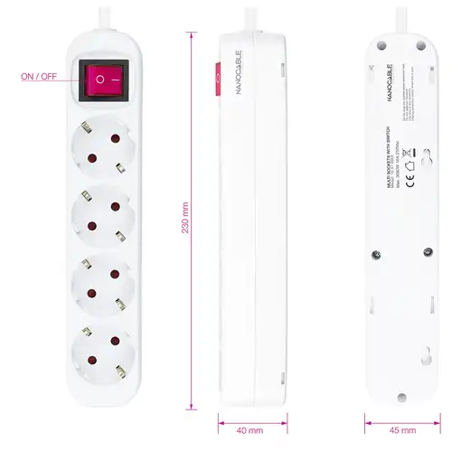 Nanocable Regleta de enchufes de 4 tomas con interruptor, 1.4 metros Blanca
