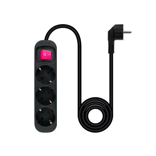 Nanocable Regleta de Enchufes con 3 Tomas con Interruptor, 1.4 m, Negro
