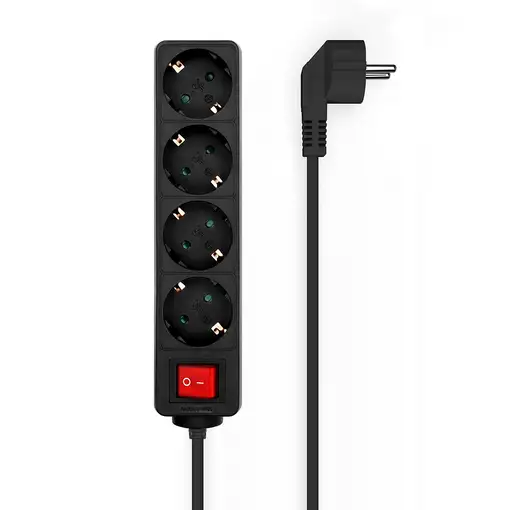 AISENS Base Multiple 4 Tomas con Interruptor con Cable 3×1.5mm2, Negro, 1.4 m