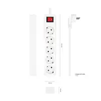 AISENS Base Multiple 5 Tomas con Interruptor con Cable 3×1.5mm2, Blanco, 1.4 m