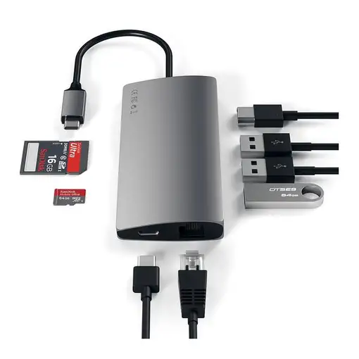 Satechi Multi-Port Adapter V2 Dock st. USB 3.2 Gen 1 (3.1 Gen 1) Type-C Gris