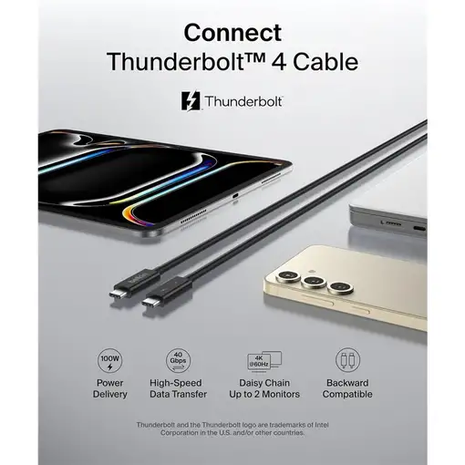 Belkin INZ003BT1MBK cable Thunderbolt 1 m 40 Gbit/s Negro