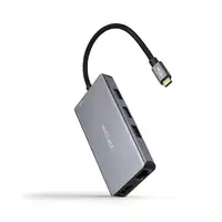 Nanocable HUB USB-C 9 en 1, Conversor USB-C a 3 x USB-A + 2 x HDMI + RJ45 + TF + S