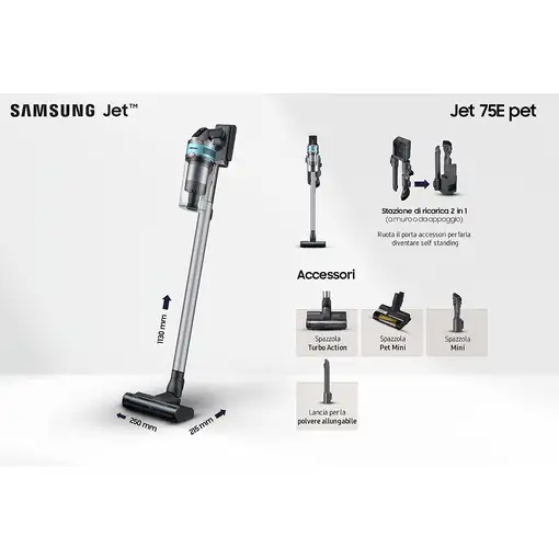 Samsung VS20B75AGR1 Aspiradora escoba 2 en 1 Batería Secar Sin bolsa 550 W Negro,