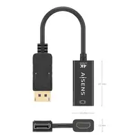 AISENS CONVERSOR DISPLAYPORT A HDMI 4K@60HZ, DP/M-HDMI/H, NEGRO, 15CM