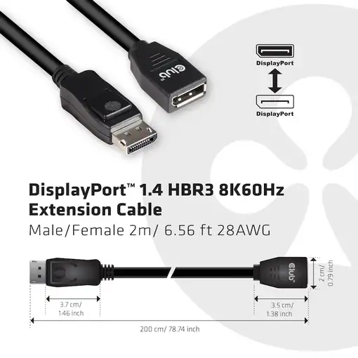 CLUB3D CAC-1022 adaptador de cable de vídeo 2 m Displayport 1.4 Negro