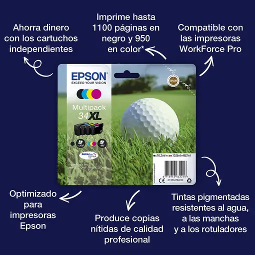Epson Golf ball Tinta magenta 34XL DURABrite Ultra Pelota de golf