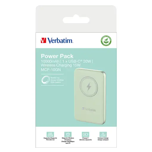 Verbatim Charge 'n' Go Polímero de litio 10000 mAh Cargador inalámbrico Verde