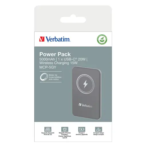 Verbatim Charge 'n' Go Polímero de litio 5000 mAh Cargador inalámbrico Gris