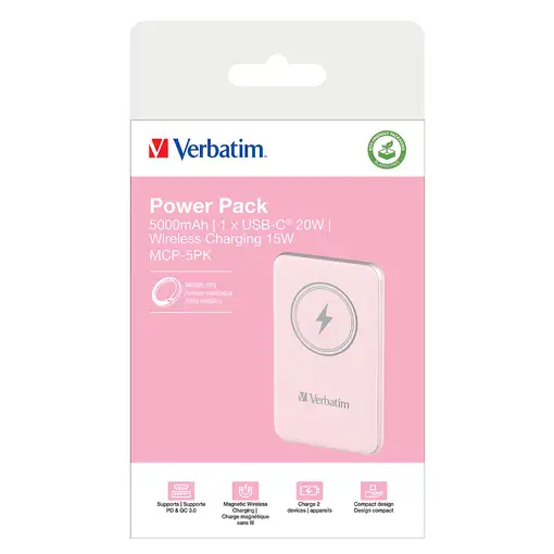 Verbatim Charge 'n' Go Polímero de litio 5000 mAh Cargador inalámbrico Rosa