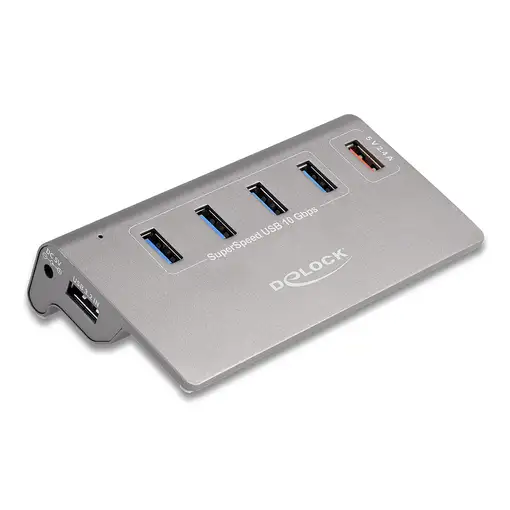 DeLOCK Concentrador USB 10 Gbps con 4 puertos USB Tipo-A + 1 puerto de carga rápid