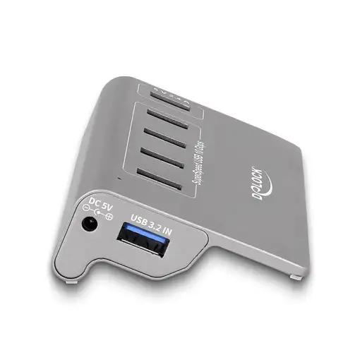 DeLOCK Concentrador USB 10 Gbps con 4 puertos USB Tipo-A + 1 puerto de carga rápid