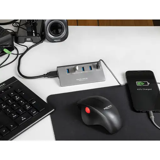 DeLOCK Concentrador USB 10 Gbps con 4 puertos USB Tipo-A + 1 puerto de carga rápid