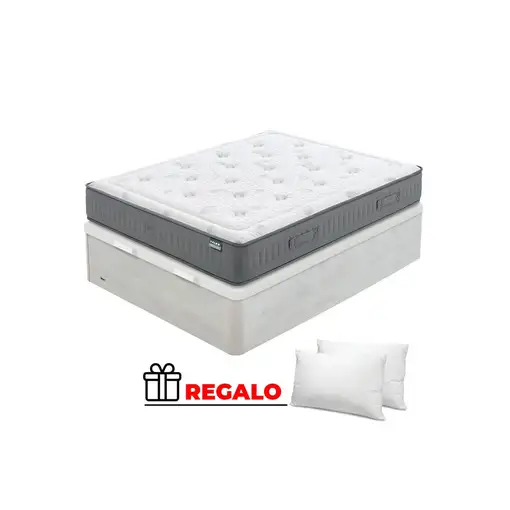 Pack Flex Colchón Garbí + Canapé Madera 25 + Almohadas (135x190 cm - Blanco veta)