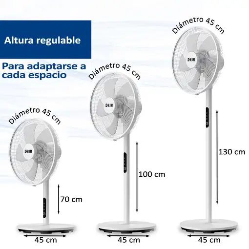 Ventilador de pie blanco, 3 alturas, 60 W, Ø45 cm, VP586 HJM