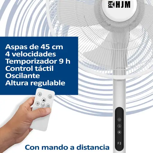Ventilador de pie blanco, 3 alturas, 60 W, Ø45 cm, VP586 HJM