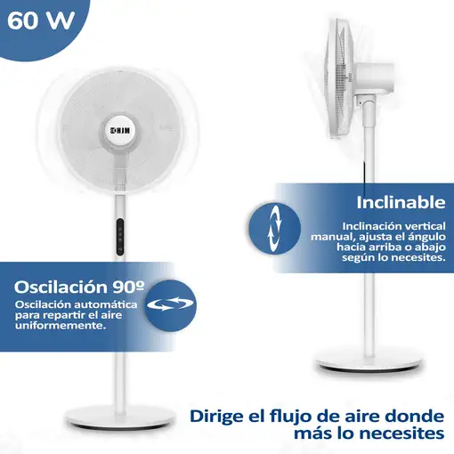 Ventilador de pie blanco, 3 alturas, 60 W, Ø45 cm, VP586 HJM