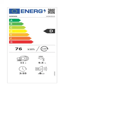 Hisense HV543D10 lavavajillas Completamente integrado 11 cubiertos D