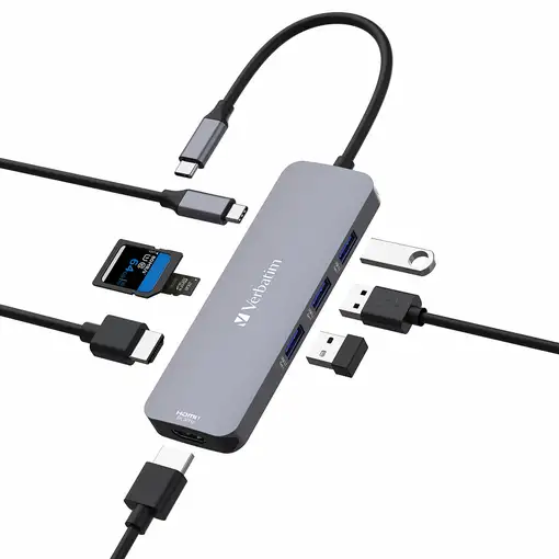 Verbatim CMH-08 USB Tipo C 5000 Mbit/s Plata