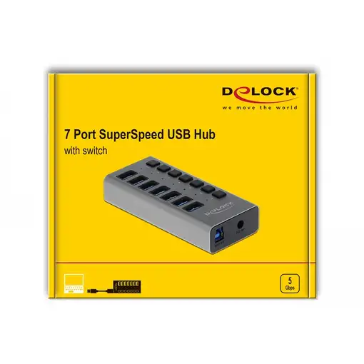 DeLOCK Concentrador externo USB 5 Gbps con 7 puertos + interruptor