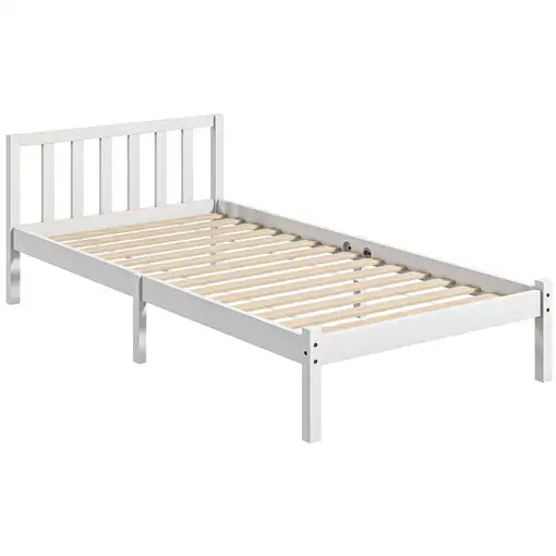 Marco de Cama de Madera con Cabecera 198x96x70 cm Blanco HOMCOM
