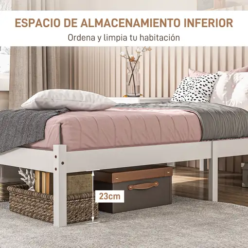 Marco de Cama de Madera con Cabecera 198x96x70 cm Blanco HOMCOM