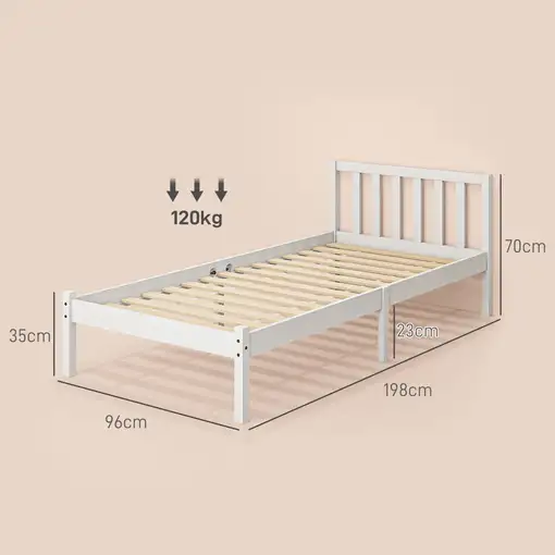 Marco de Cama de Madera con Cabecera 198x96x70 cm Blanco HOMCOM
