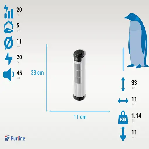 Ventilador de torre de sobremesa con 3 velocidades