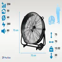 Ventilador Industrial de suelo 250W con aspas de aluminio Ventilador Industrial de suelo 250W con aspas de aluminio