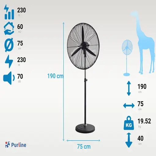 Ventilador Industrial de pie 230W con aspas de aluminio