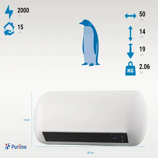 Calefactor Split ceramico de pared 2000 W con mando a distancia