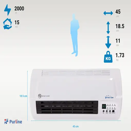 Calefactor split mural 2000 W con mando a distancia y temporizador