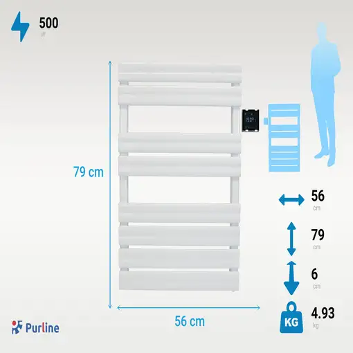 Toallero blanco con control inalámbrico 500W