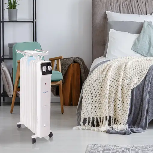 Radiador de aceite blanco de bajo consumo con recipiente para humidificación