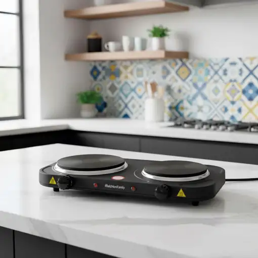 Cocina Eléctrica 1500W 2 Placas Hierro Fundido Negra COOK 2 MELCHIONI FAMILY