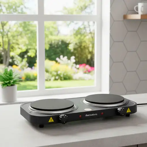 Cocina Eléctrica 1500W 2 Placas Hierro Fundido Negra COOK 2 MELCHIONI FAMILY