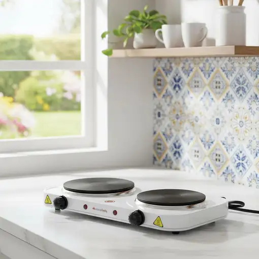 Cocina Eléctrica 1500W 2 Placas Hierro Fundido Blanca COOK 2 MELCHIONI FAMILY