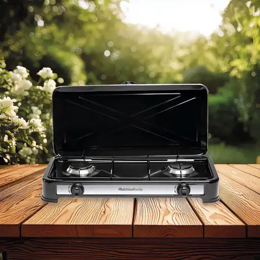 Hornillo de Gas 2 Quemadores Portátil Negro MINERVA NEW 2 MELCHIONI FAMILY