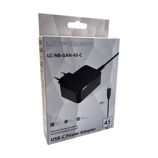 LC-Power LC-NB-GAN-45-C cargador de dispositivo móvil Portátil Negro Corriente alt