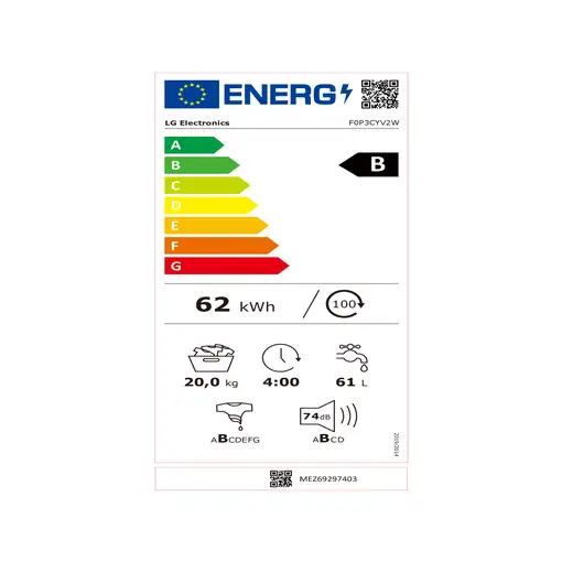 LG F0P3CYV2W lavadora Carga frontal 20 kg 1000 RPM Blanco
